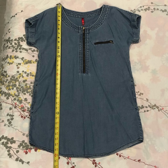 Chambray Zip Drop Shoulder Shirt Dress Pockets - Picture 7 of 13